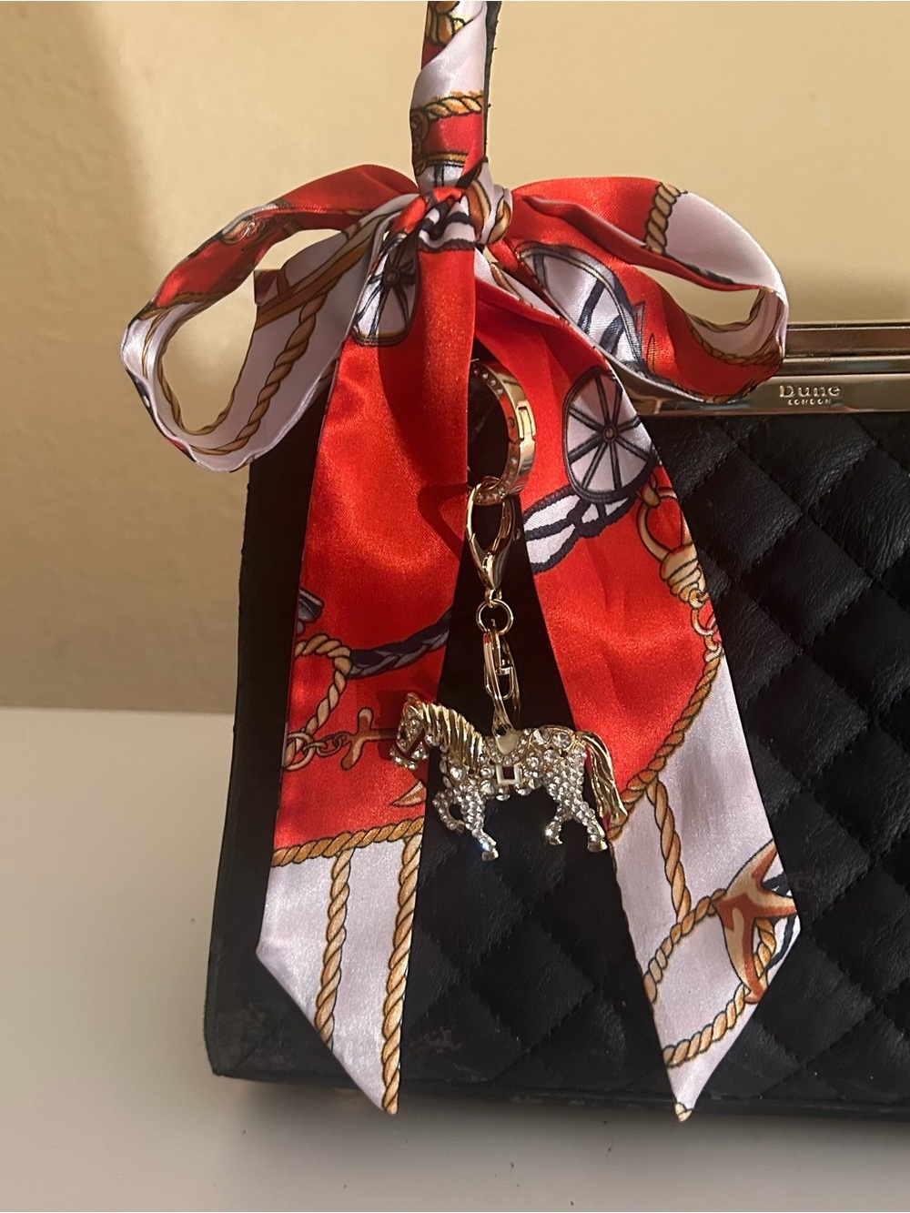 Twilly Women Handbag Purse Neck Tie Headband Bag Scarf 1 Tomato Red Gray… - Picture 10 of 14